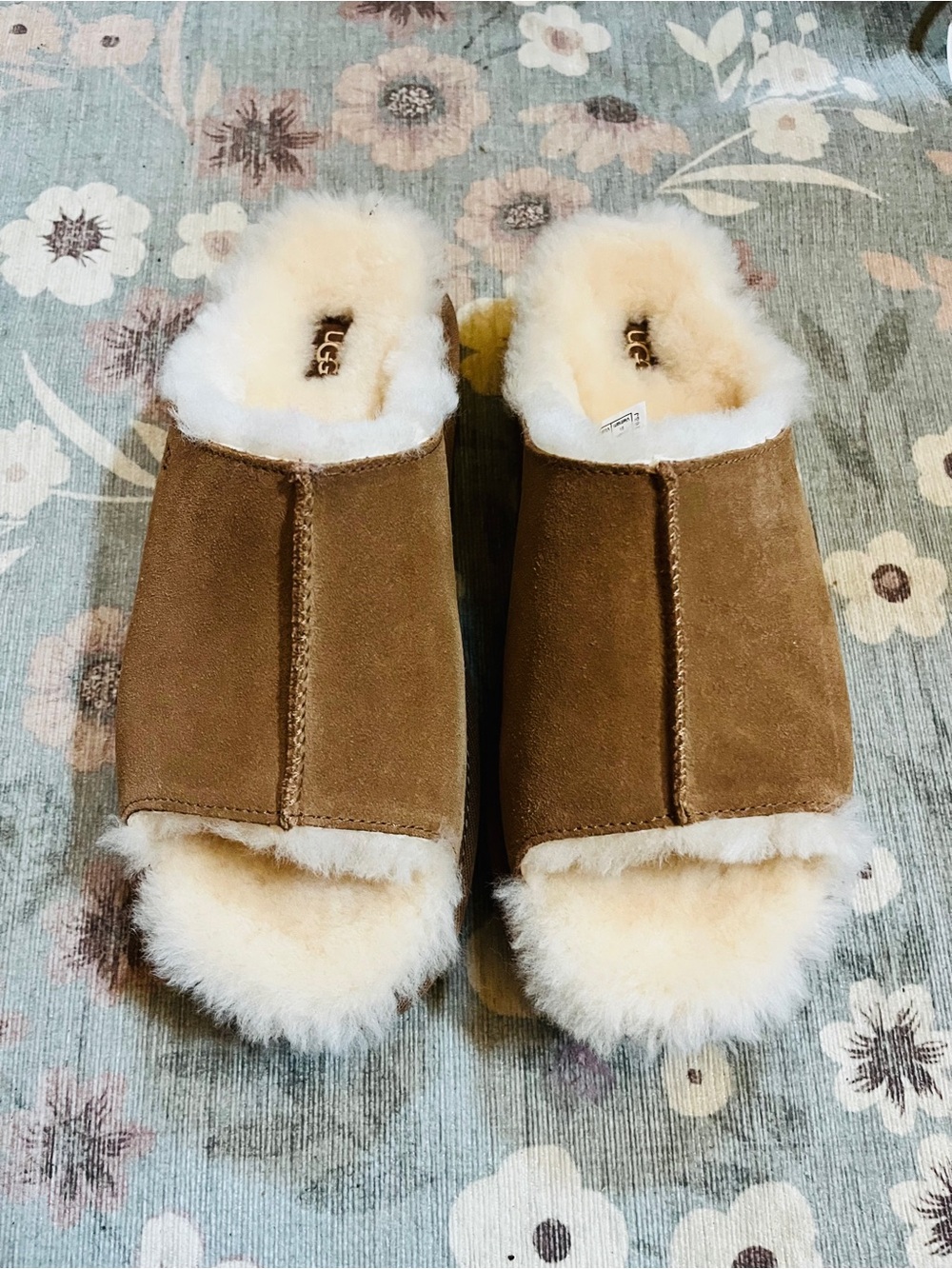 UGG Coquette Slipper Chestnut Sheepskin Suede Platform Slip On Women’s US 8